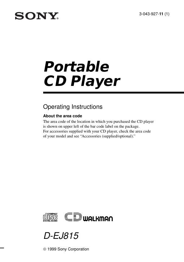 sony d ej 815 owners manual