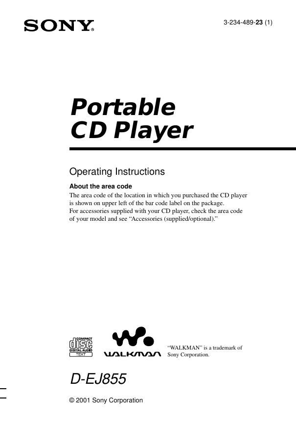 sony d ej 855 owners manual