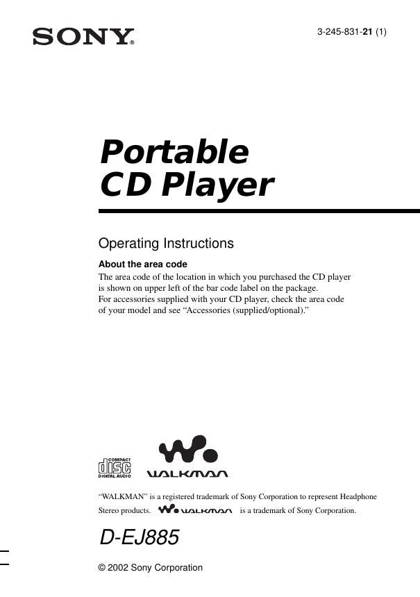 sony d ej 885 owners manual