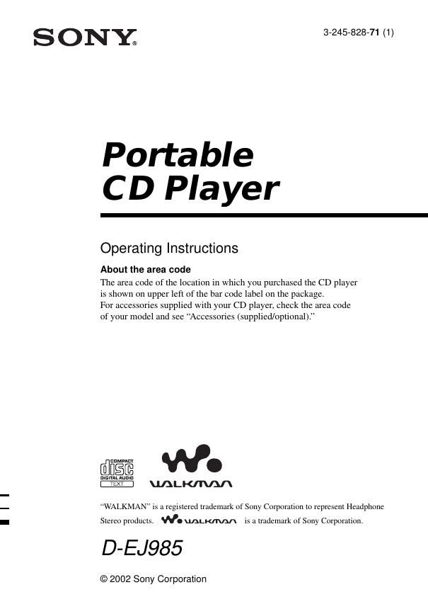 sony d ej 985 owners manual