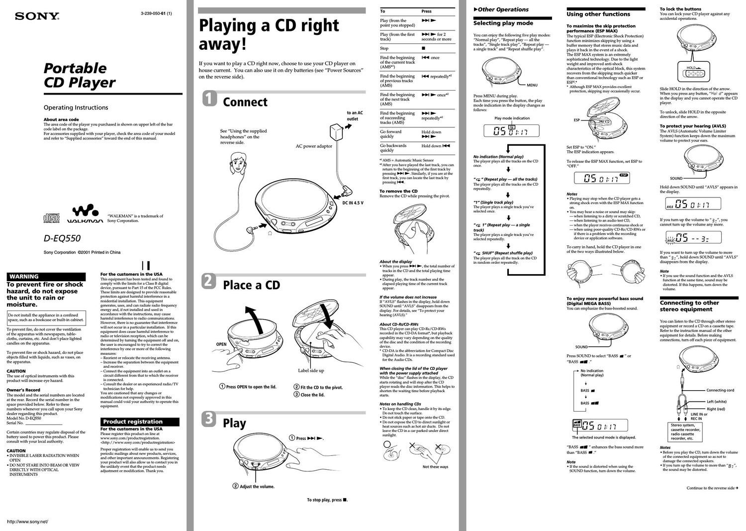 sony d eq 550 owners manual
