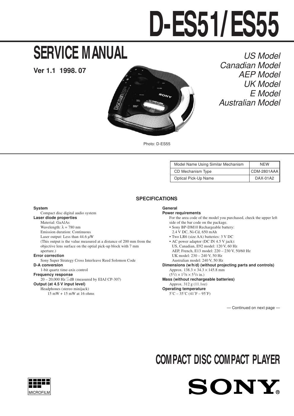 sony d es 51 service manual