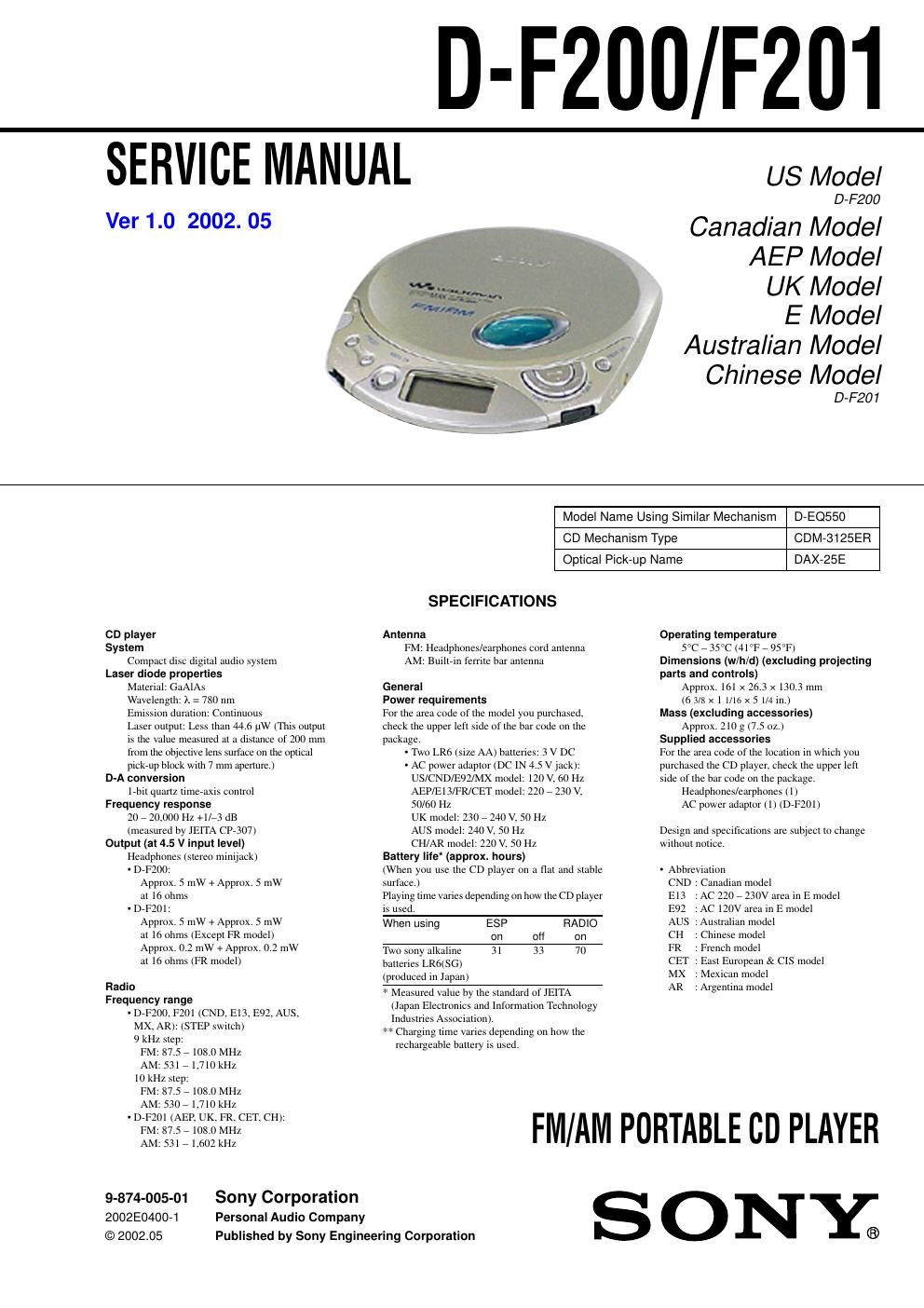 sony d f 200 service manual