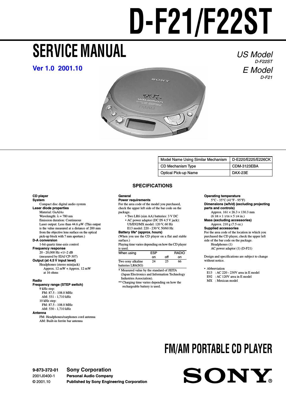 sony d f 21 service manual