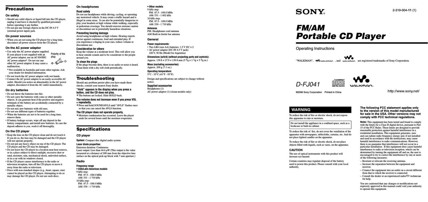 sony d fj 041 owners manual