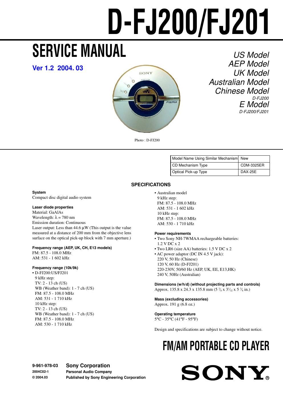 sony d fj 200 service manual