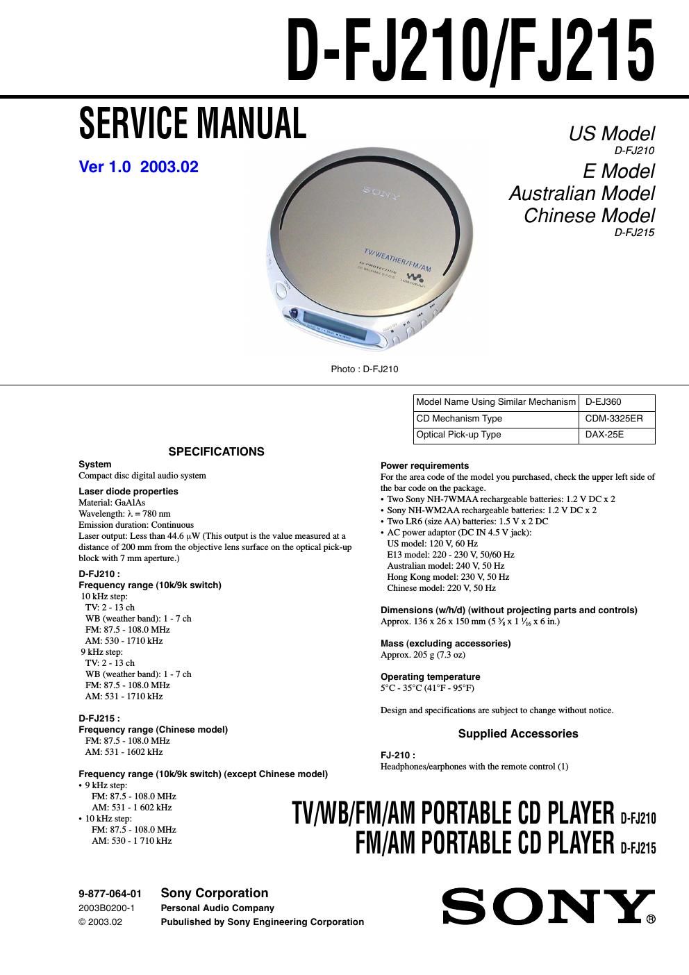 sony d fj 210 service manual