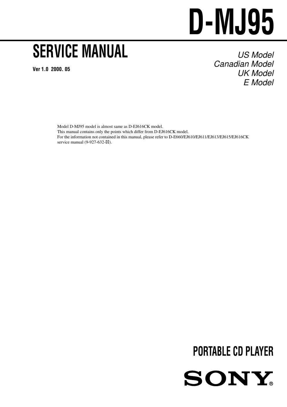 sony d mj 95 service manual