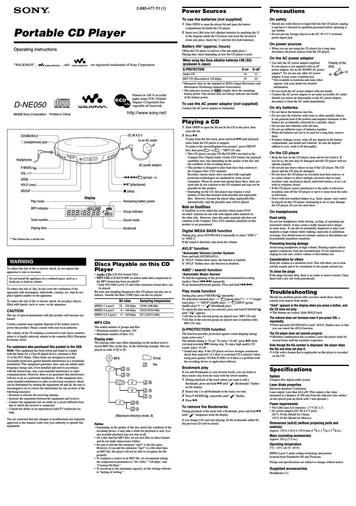 sony d ne 050 psblk owners manual