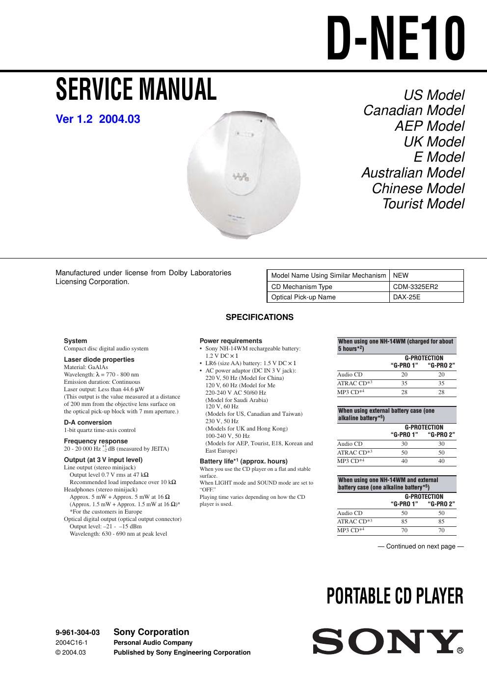 sony d ne 10 service manual