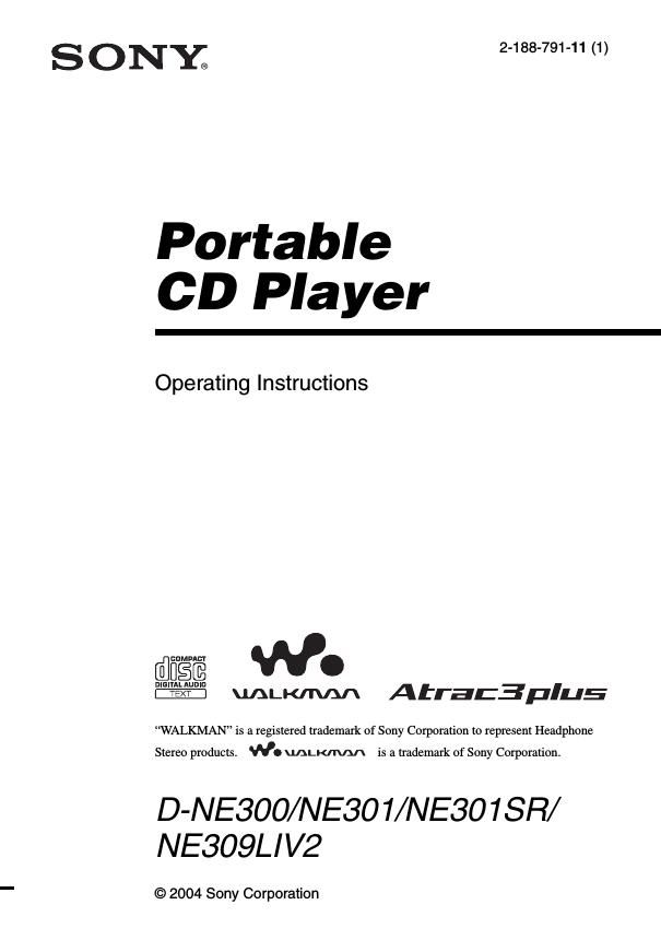 sony d ne 301 sr owners manual