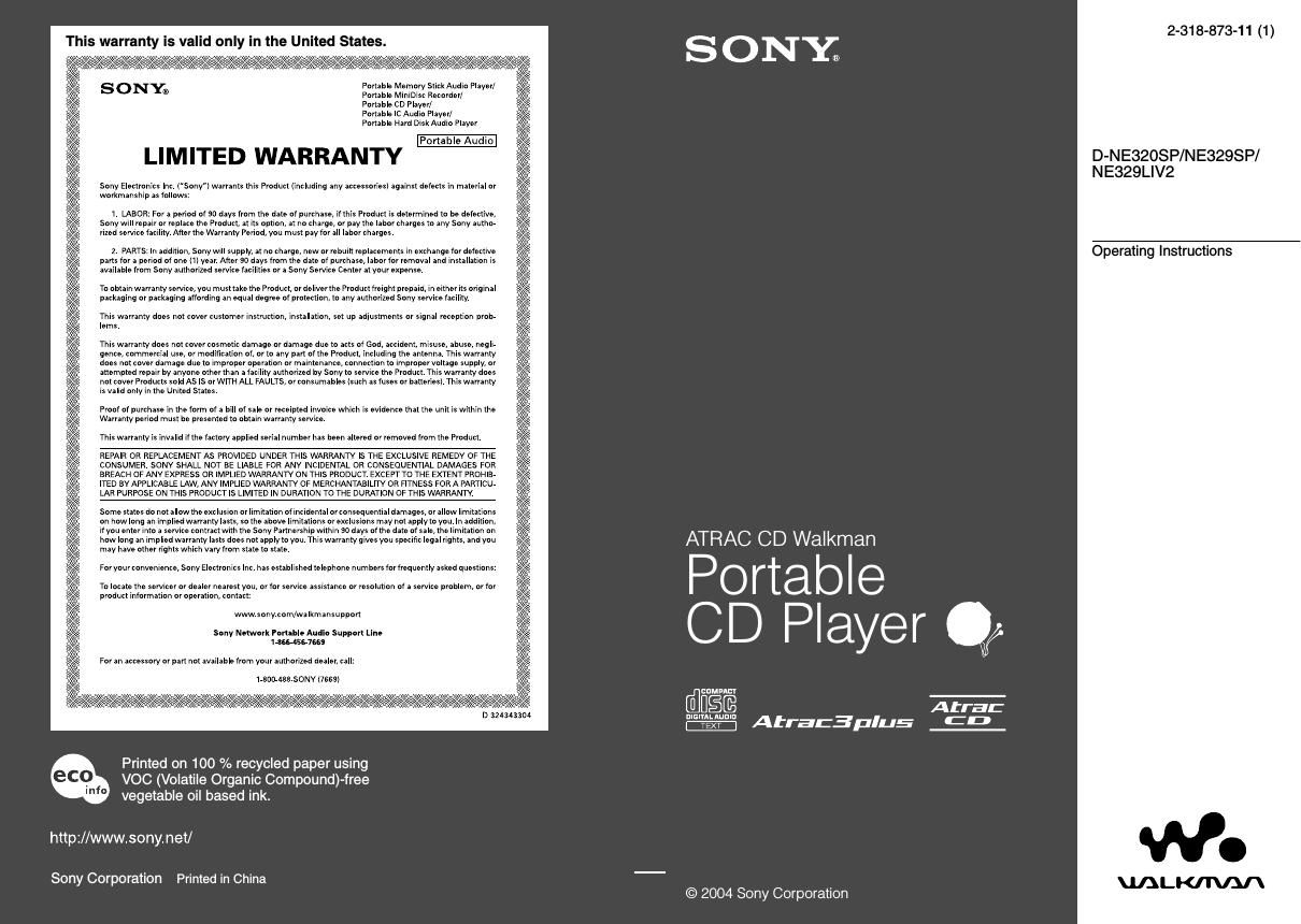 sony d ne 329 sp owners manual