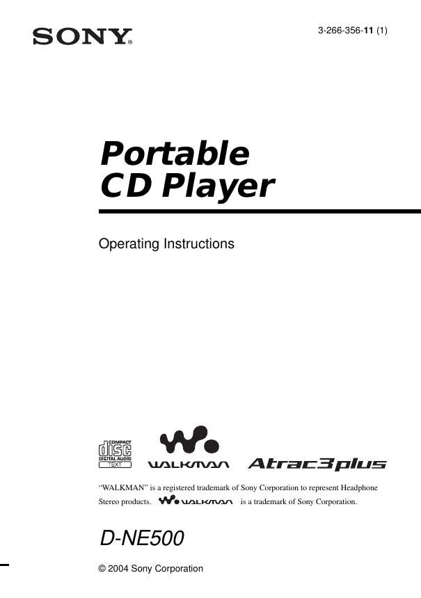 sony d ne 500 owners manual