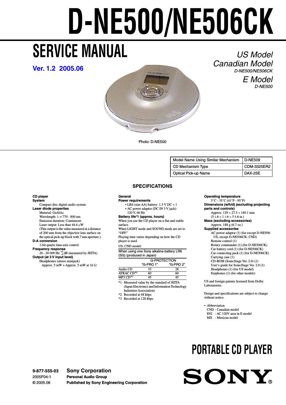 sony d ne 506 ck service manual