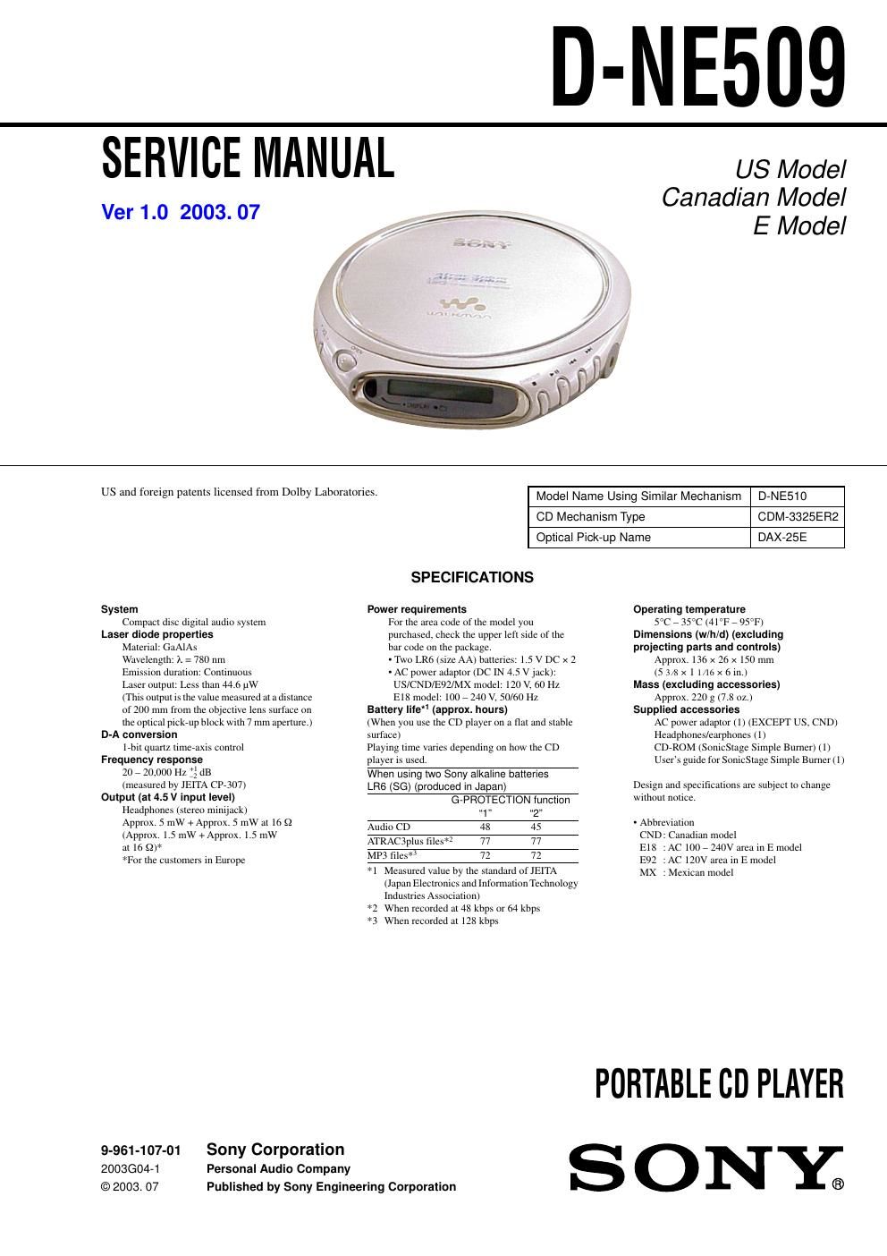 sony d ne 509 service manual