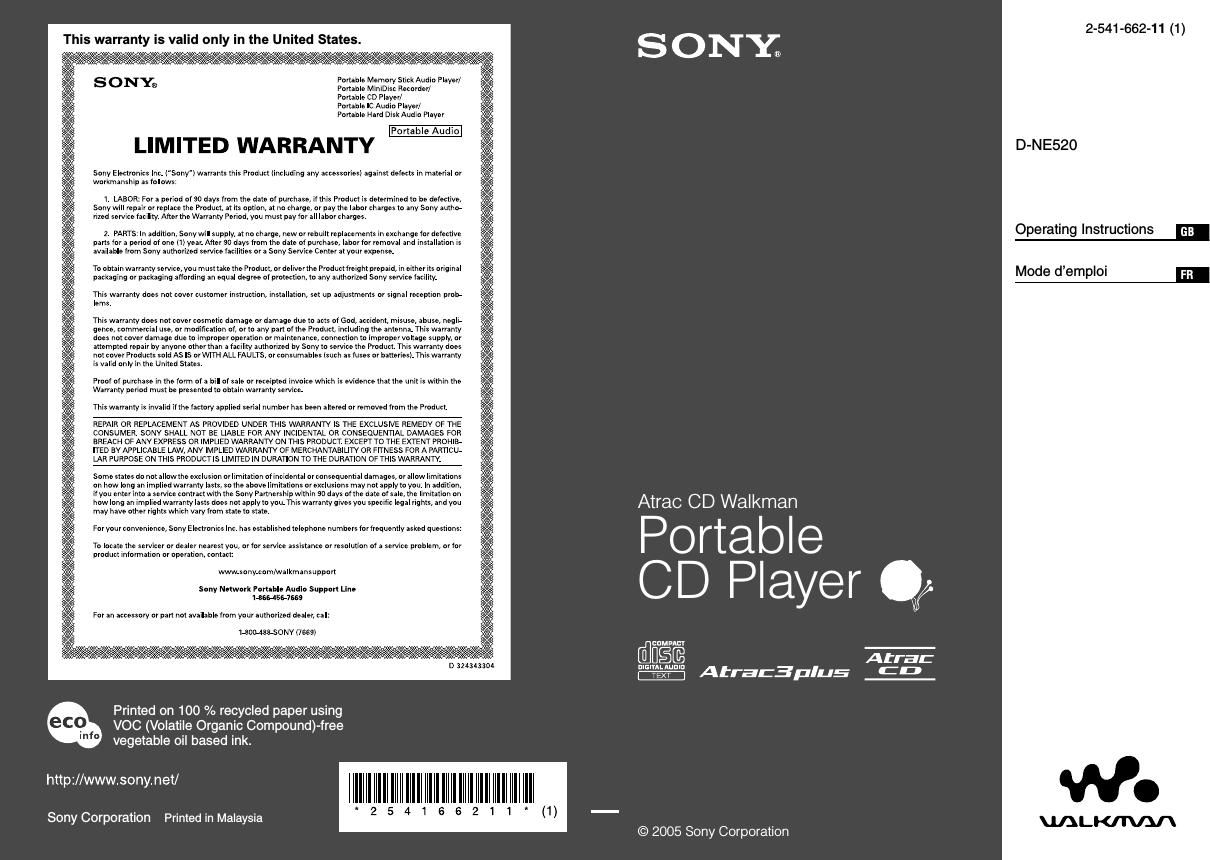 sony d ne 520 owners manual