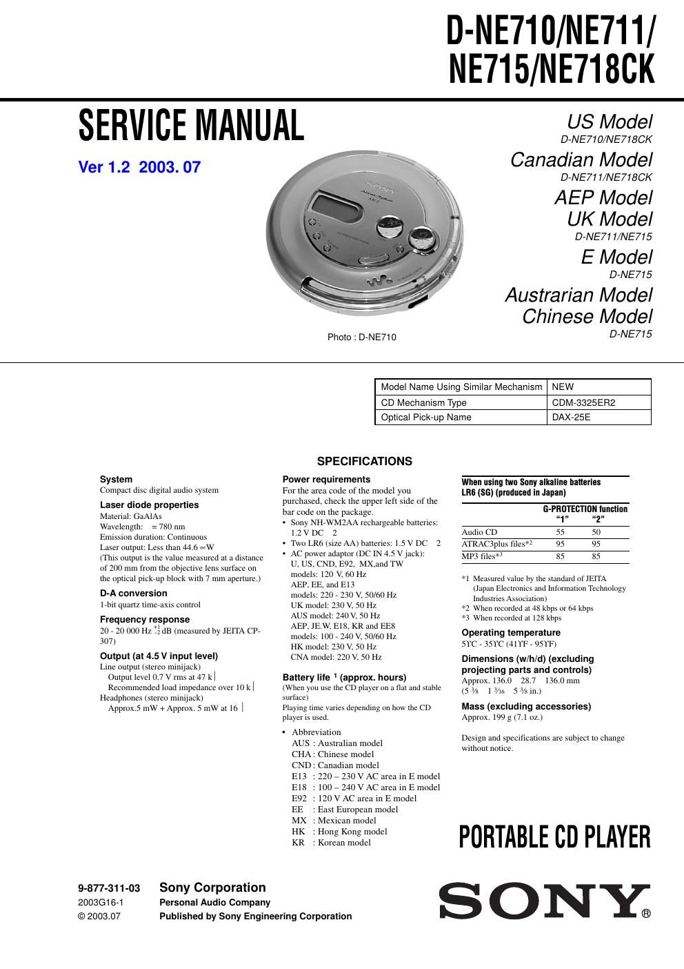 sony d ne 710 service manual