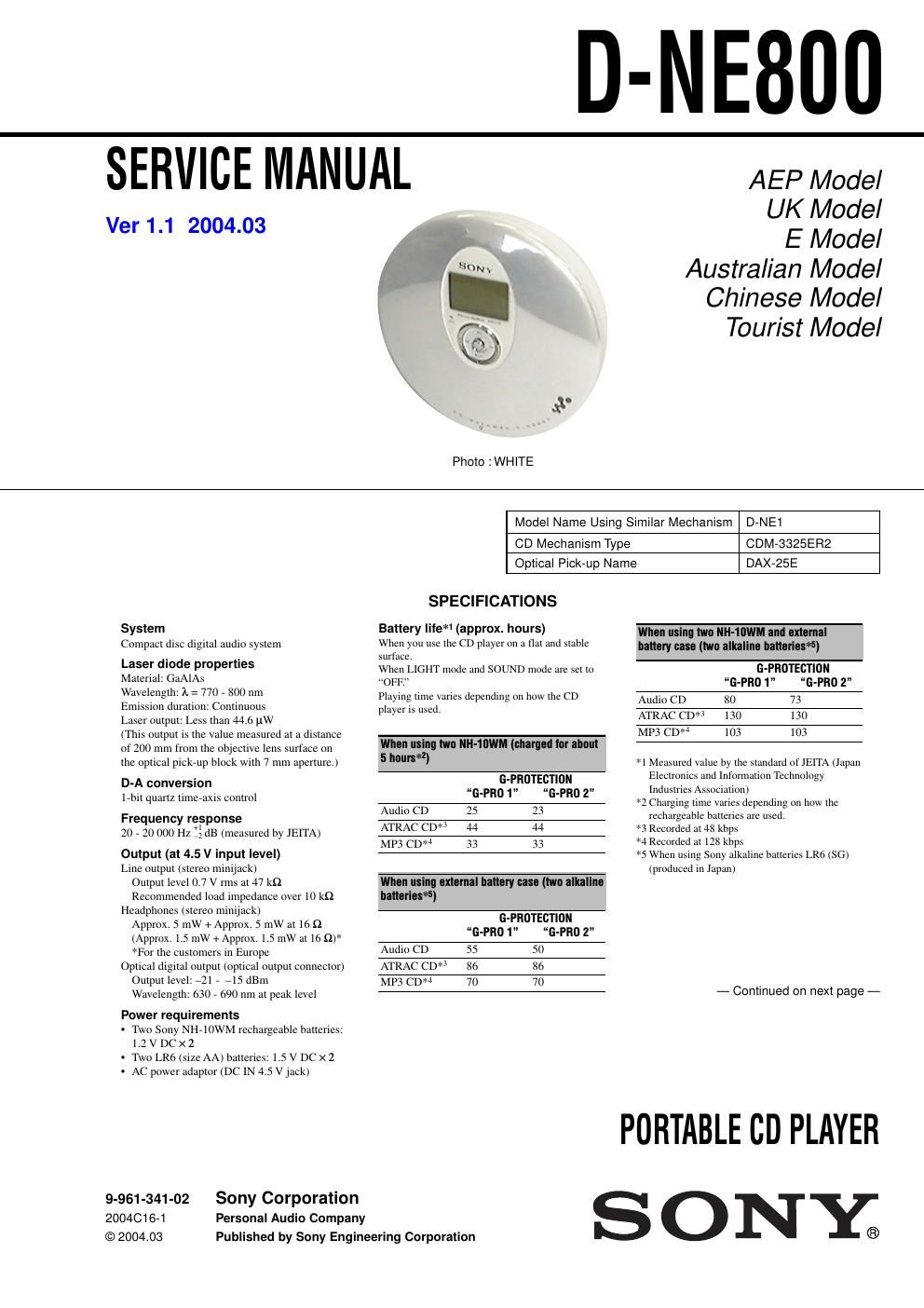 sony d ne 800 service manual