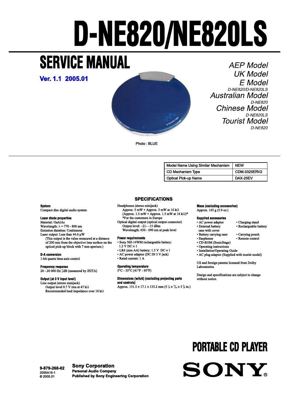 sony d ne 820 service manual