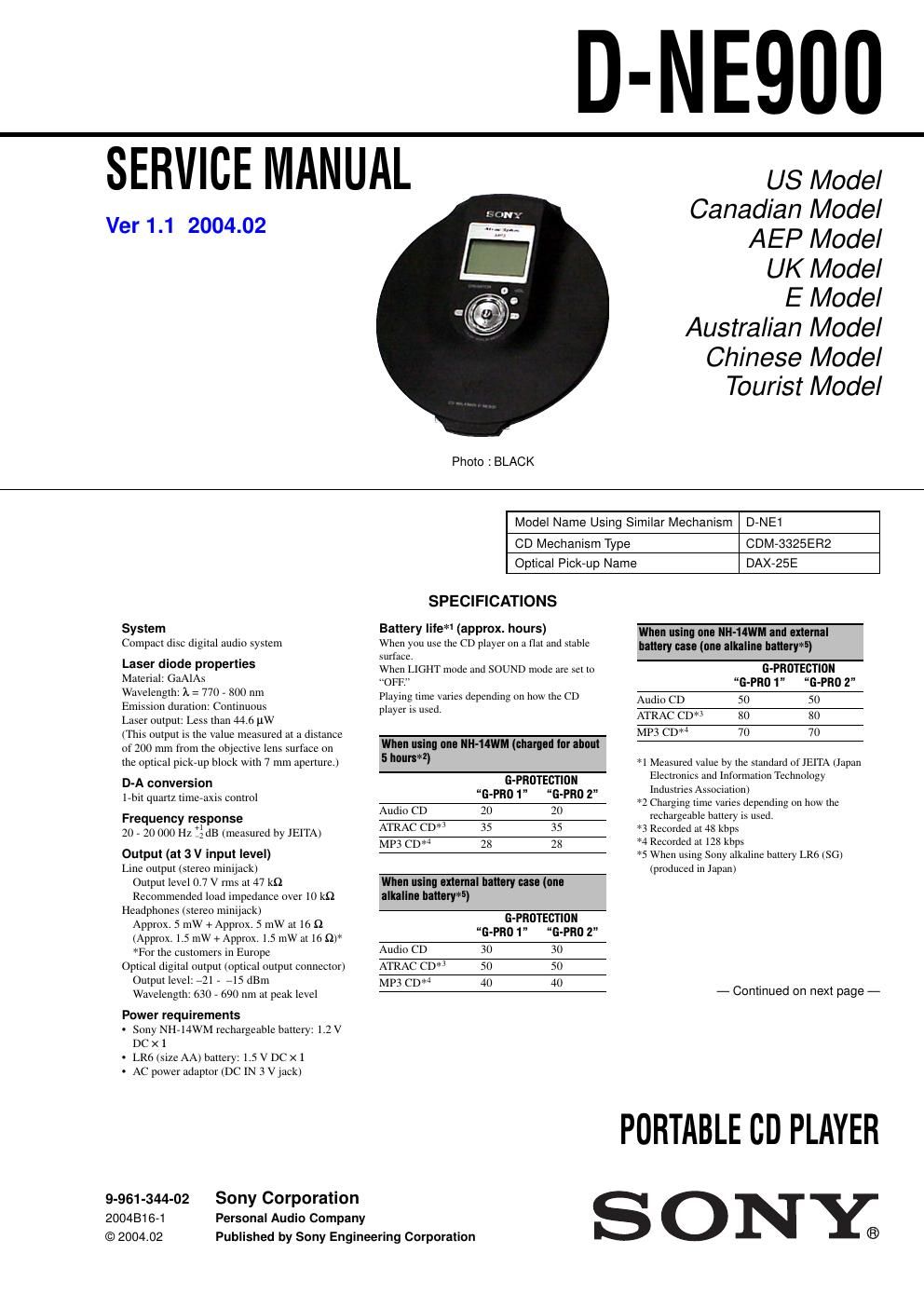 sony d ne 900 service manual