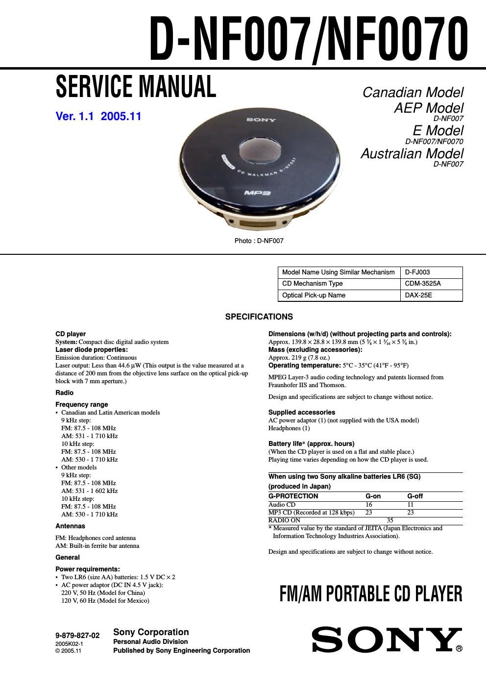 sony d nf 007 service manual