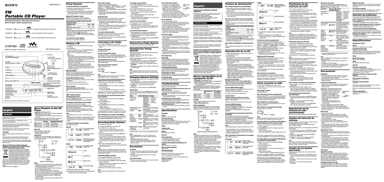 sony d nf 340 owners manual