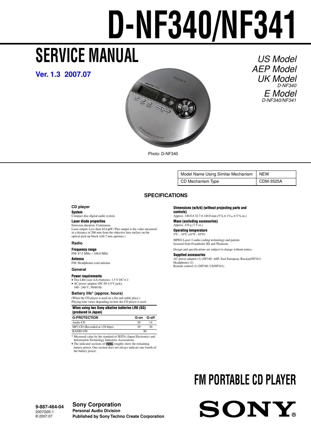 sony d nf 340 service manual