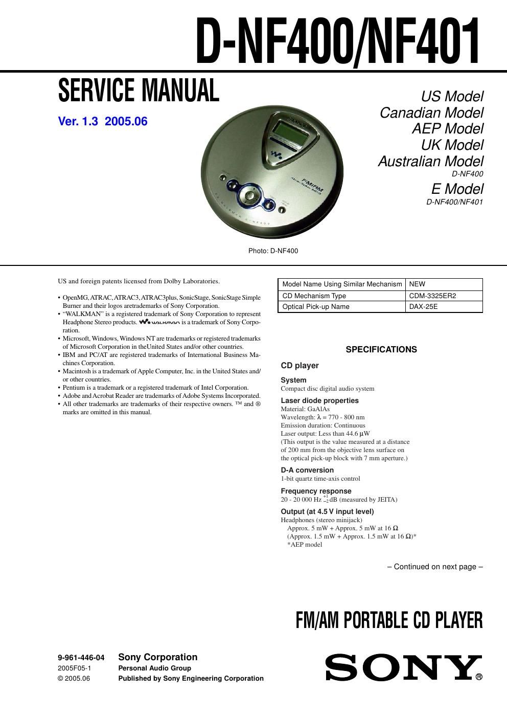 sony d nf 400 service manual