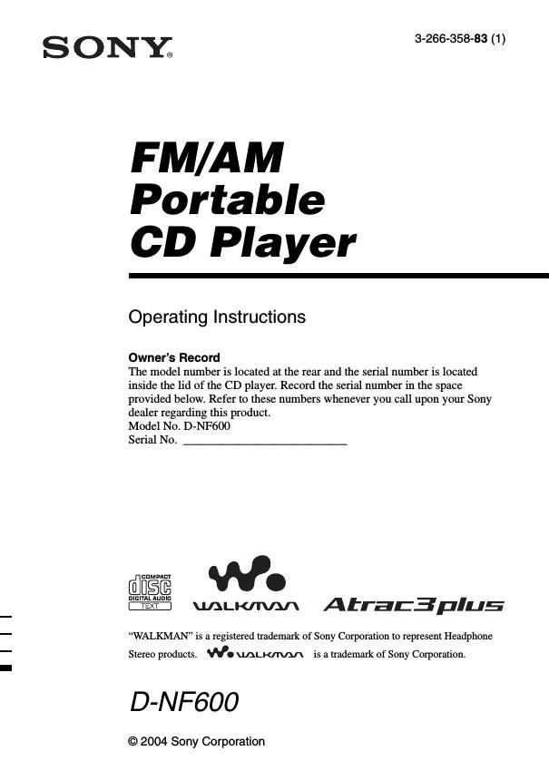sony d nf 600 owners manual