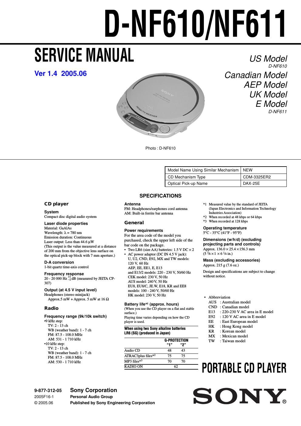 sony d nf 611 service manual