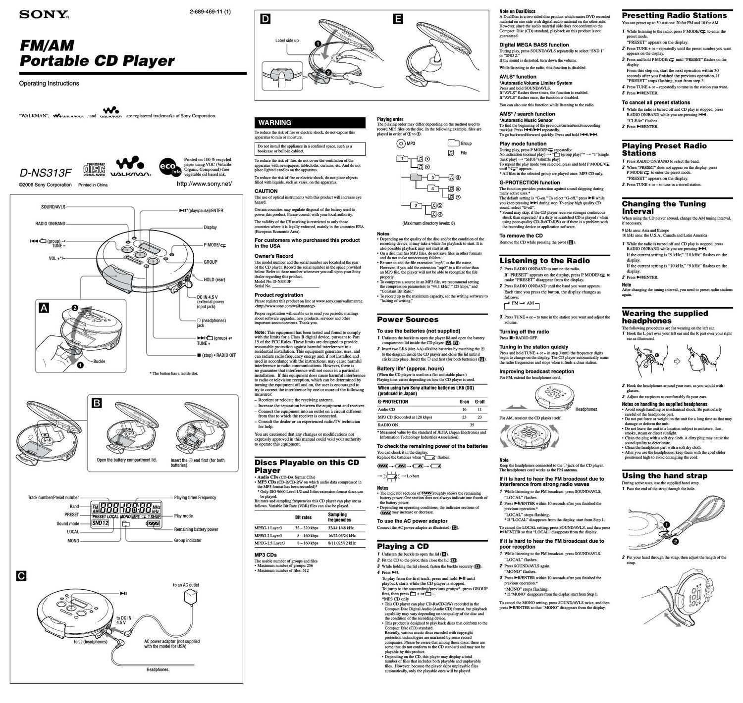 sony d ns 313 f owners manual