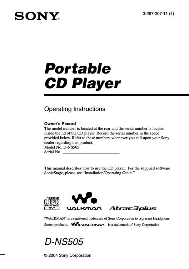 sony d ns 505 owners manual