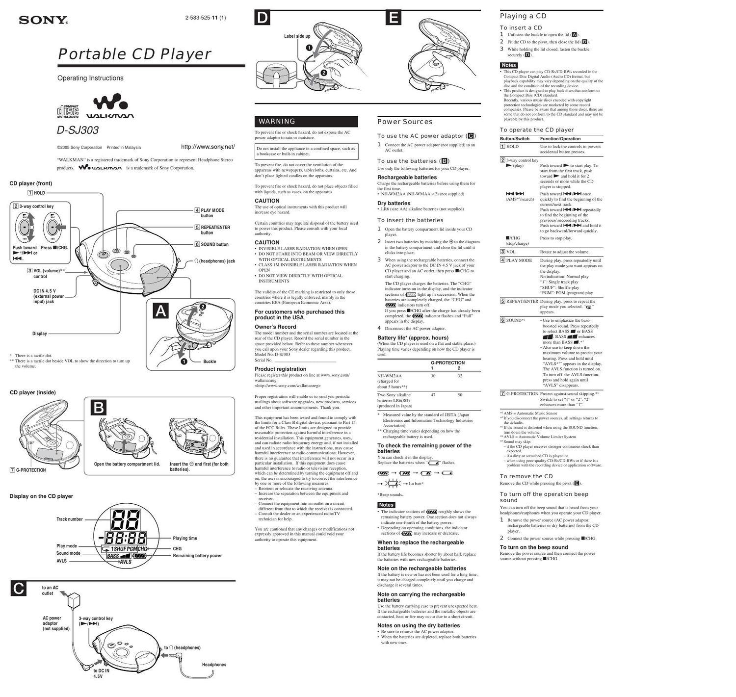 sony d sj 303 owners manual