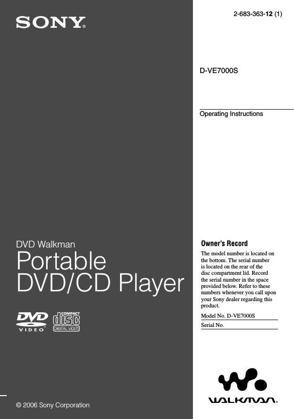 sony d ve 7000 s owners manual