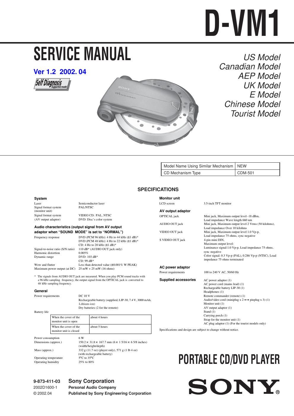 sony d vm 1 service manual