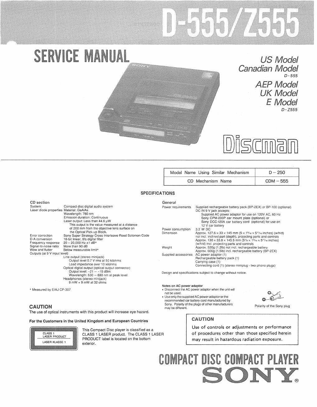 sony d z 555 service manual