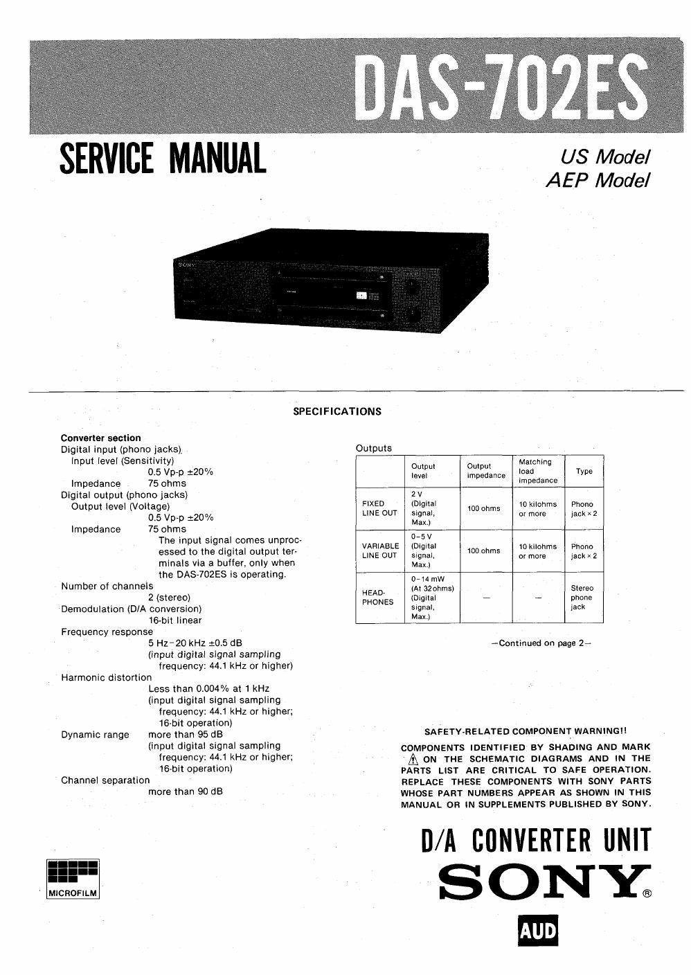 sony das 702 es service manual