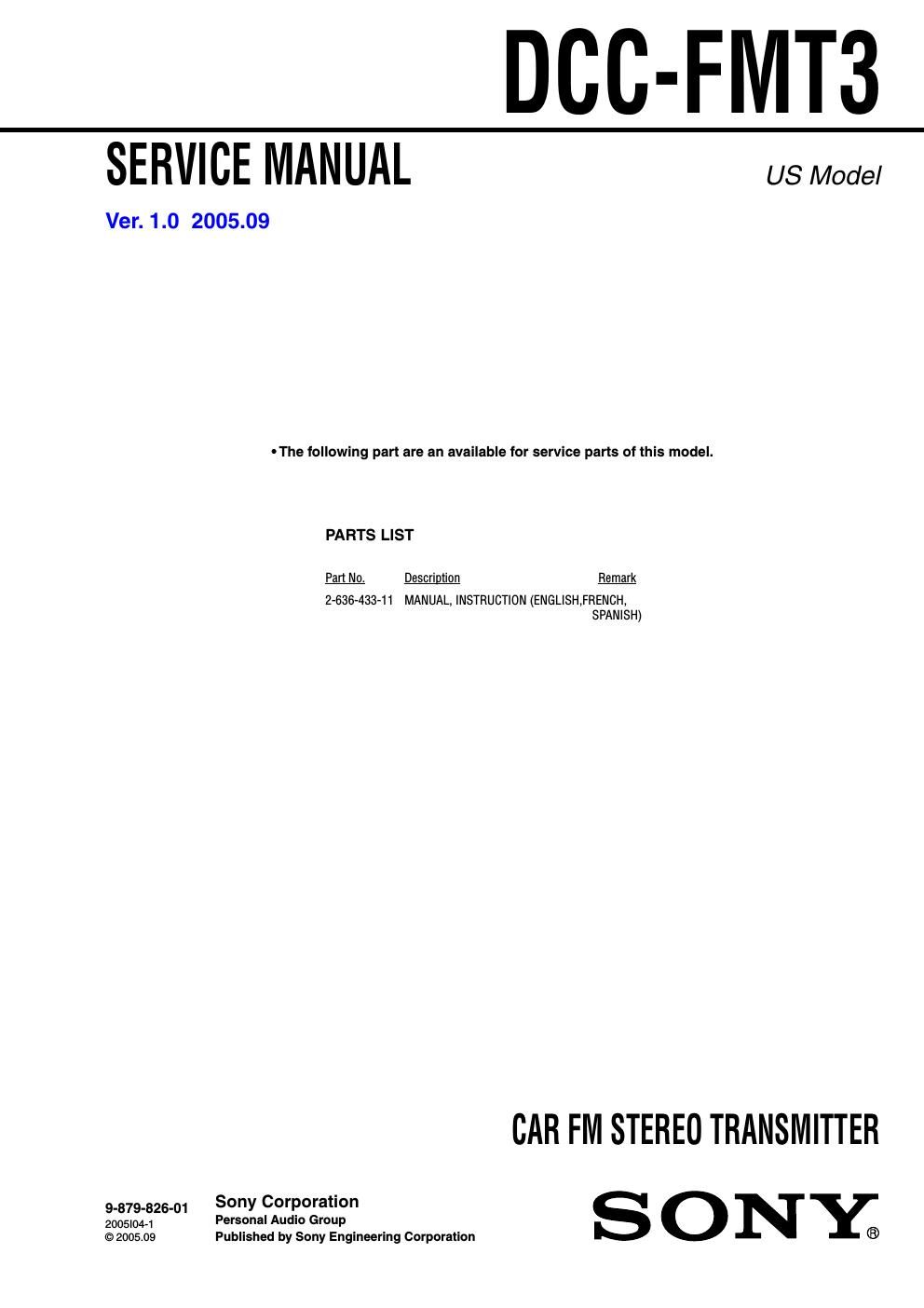 sony dcc fmt 3 service manual