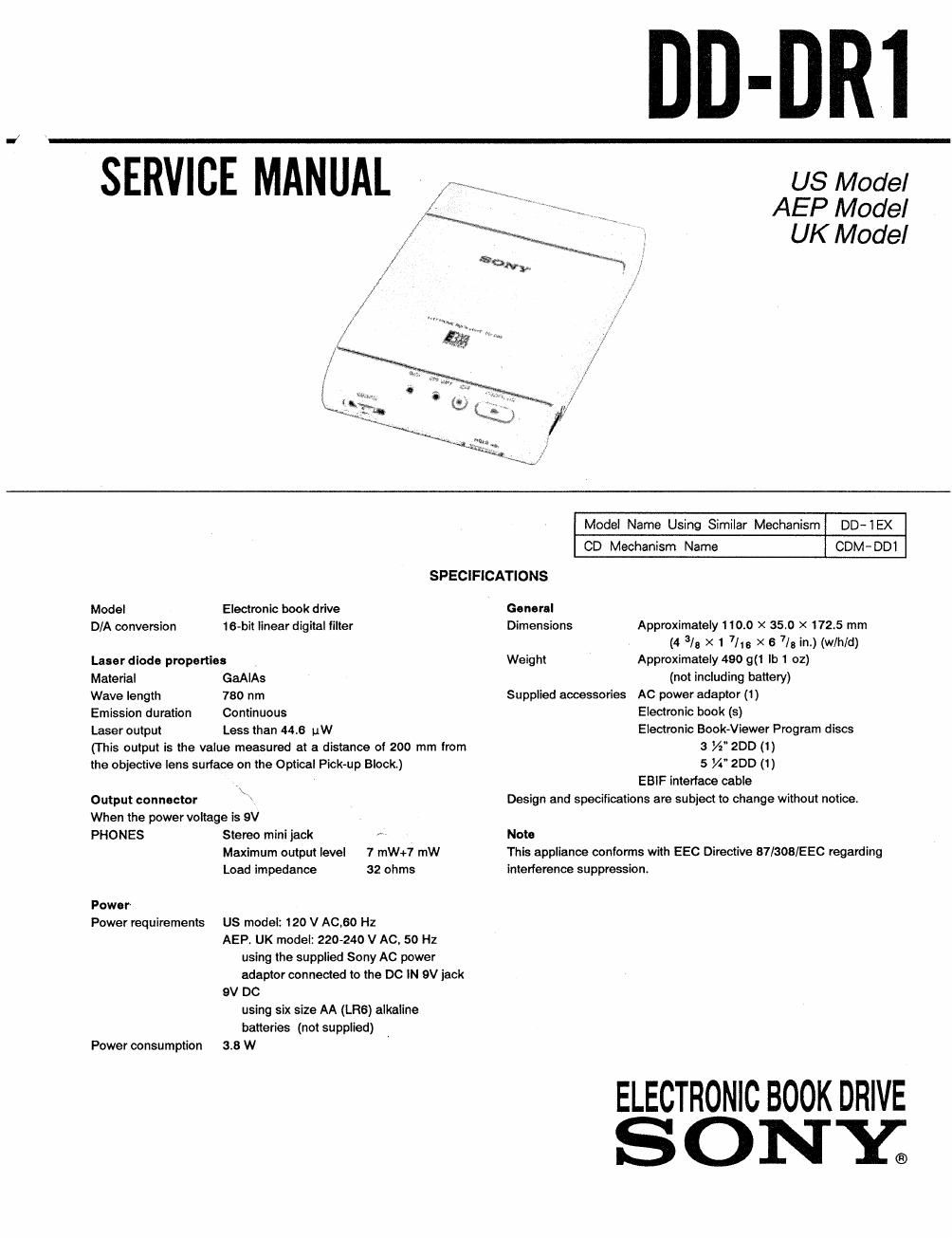 sony dd dr 1 service manual