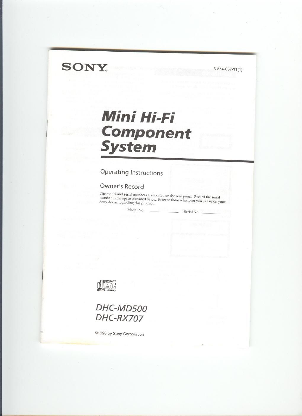 sony dhc rx 707 owners manual