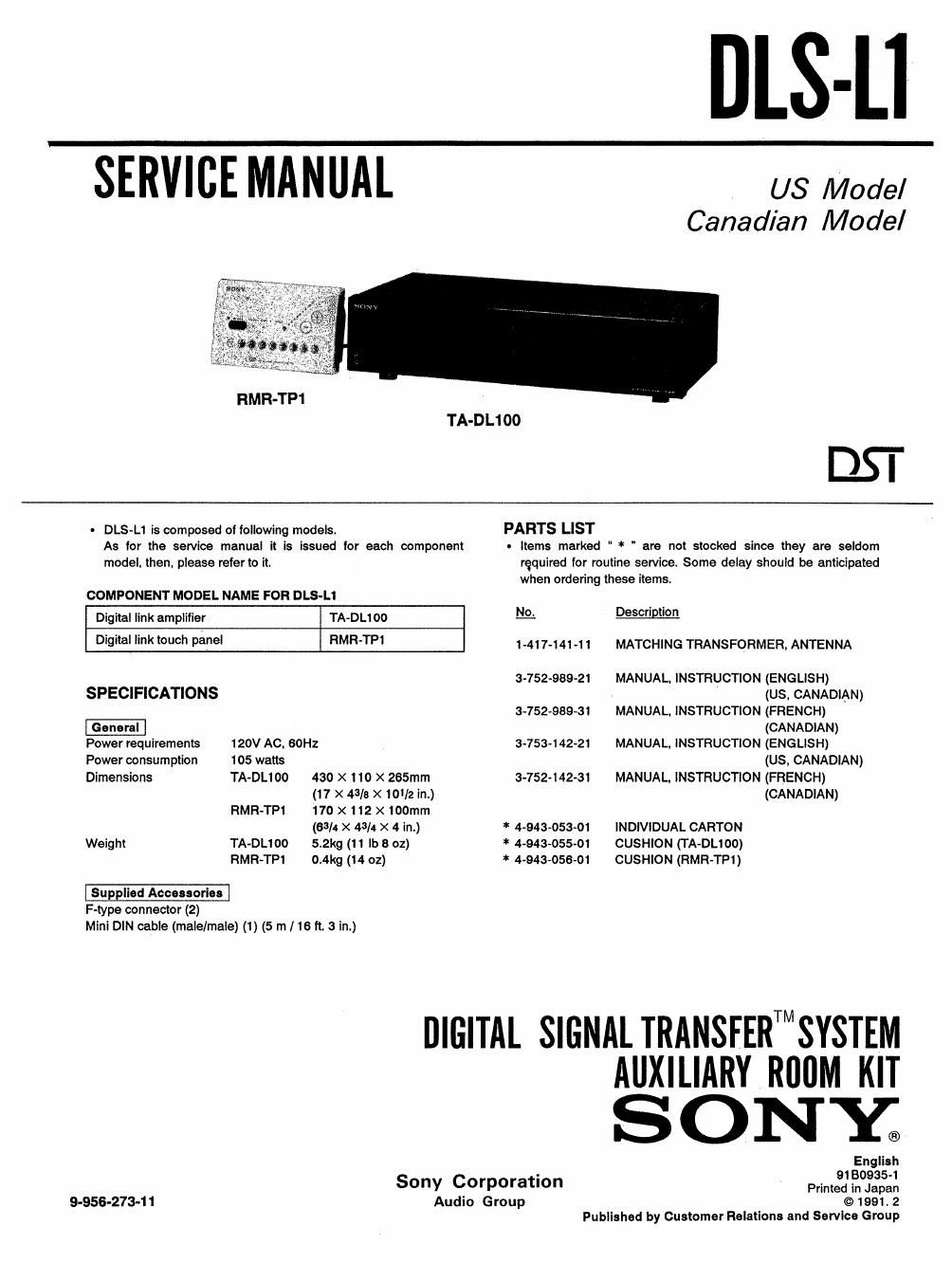 sony dlsl 1 service manual