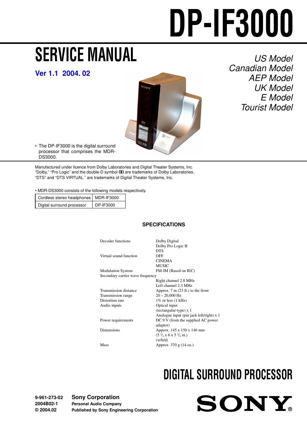 sony dpif 3000 service manual