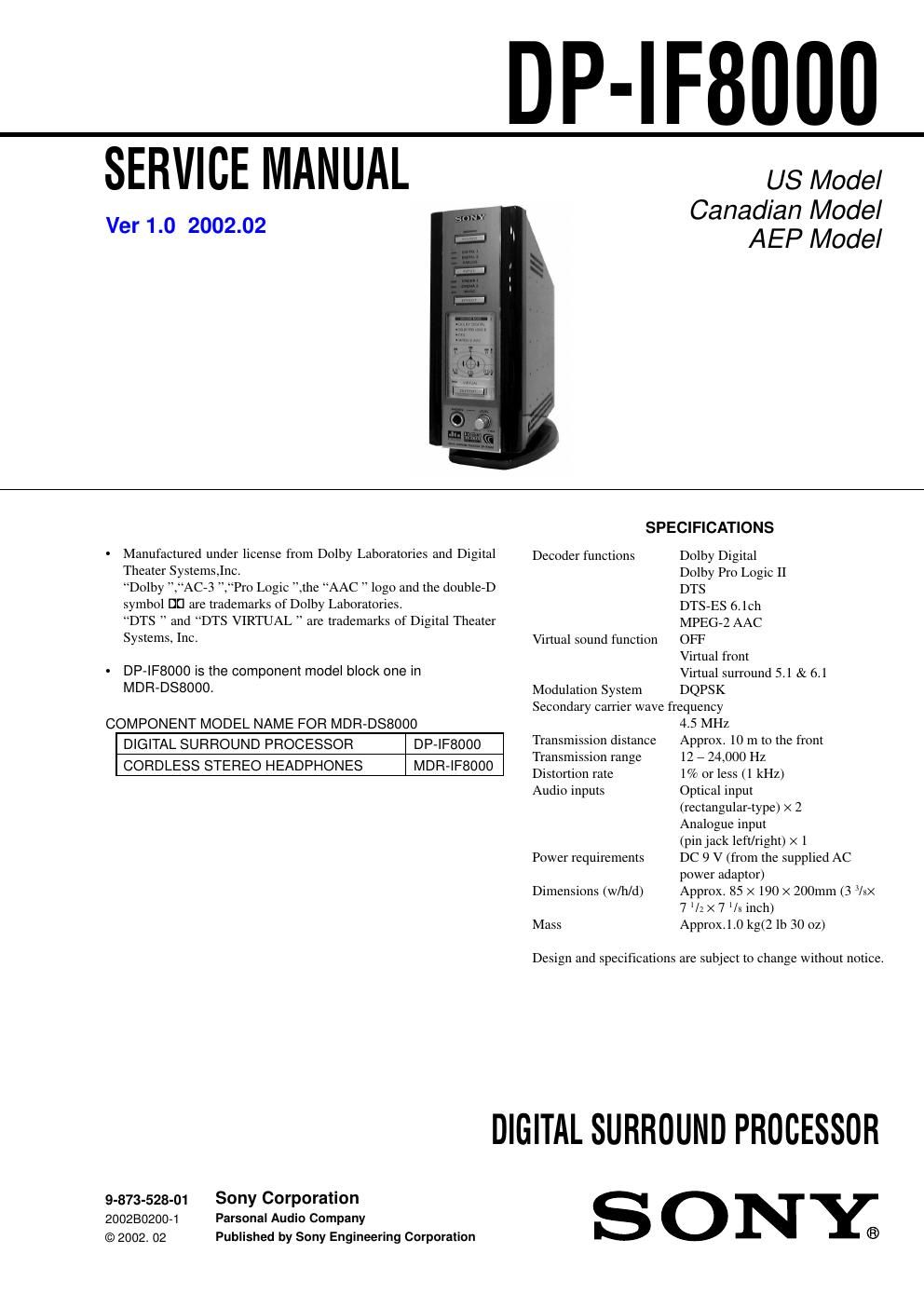 sony dpif 8000 service manual