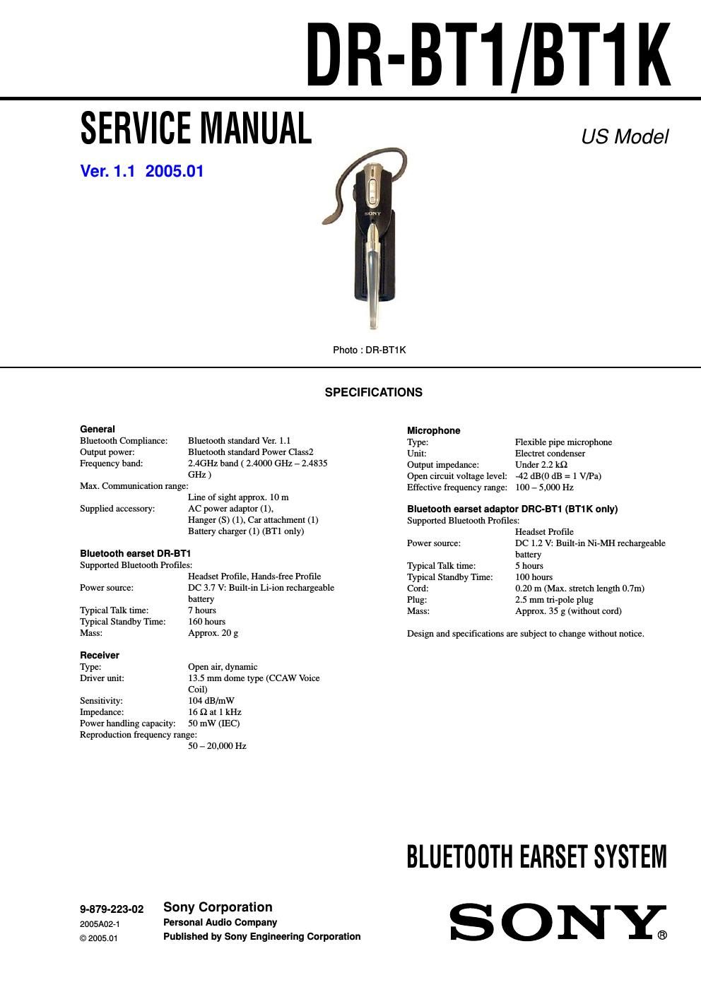 sony dr bt 1 k service manual