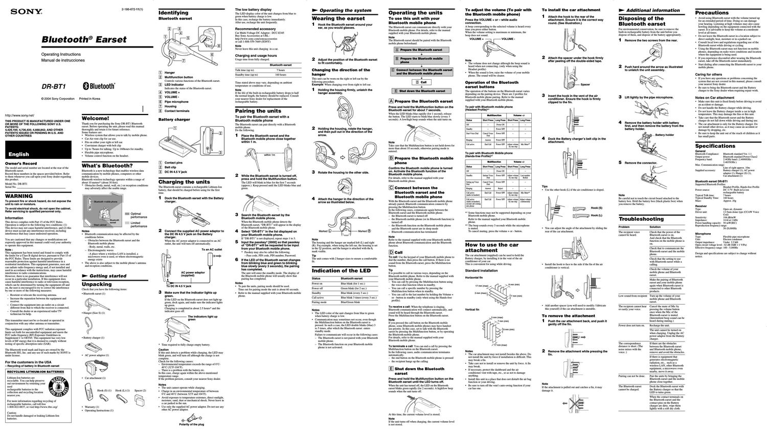 sony dr bt 1 owners manual