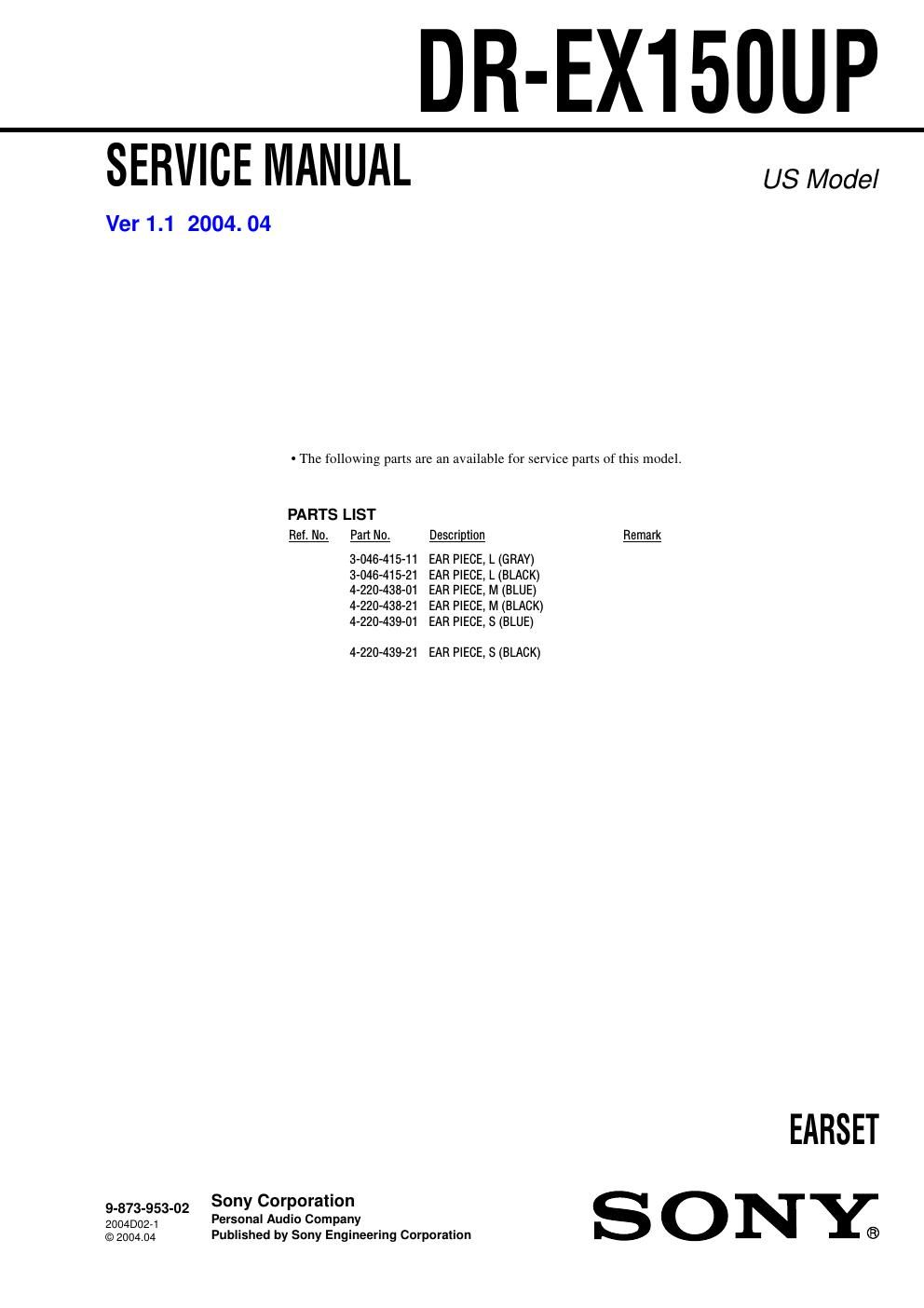 sony dr ex 150 up service manual