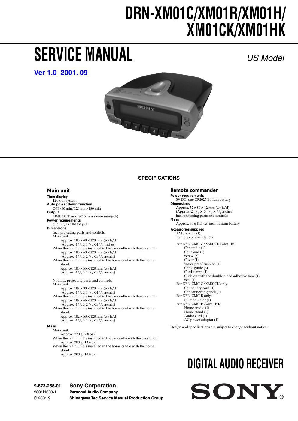 sony drn xm 01 ck service manual