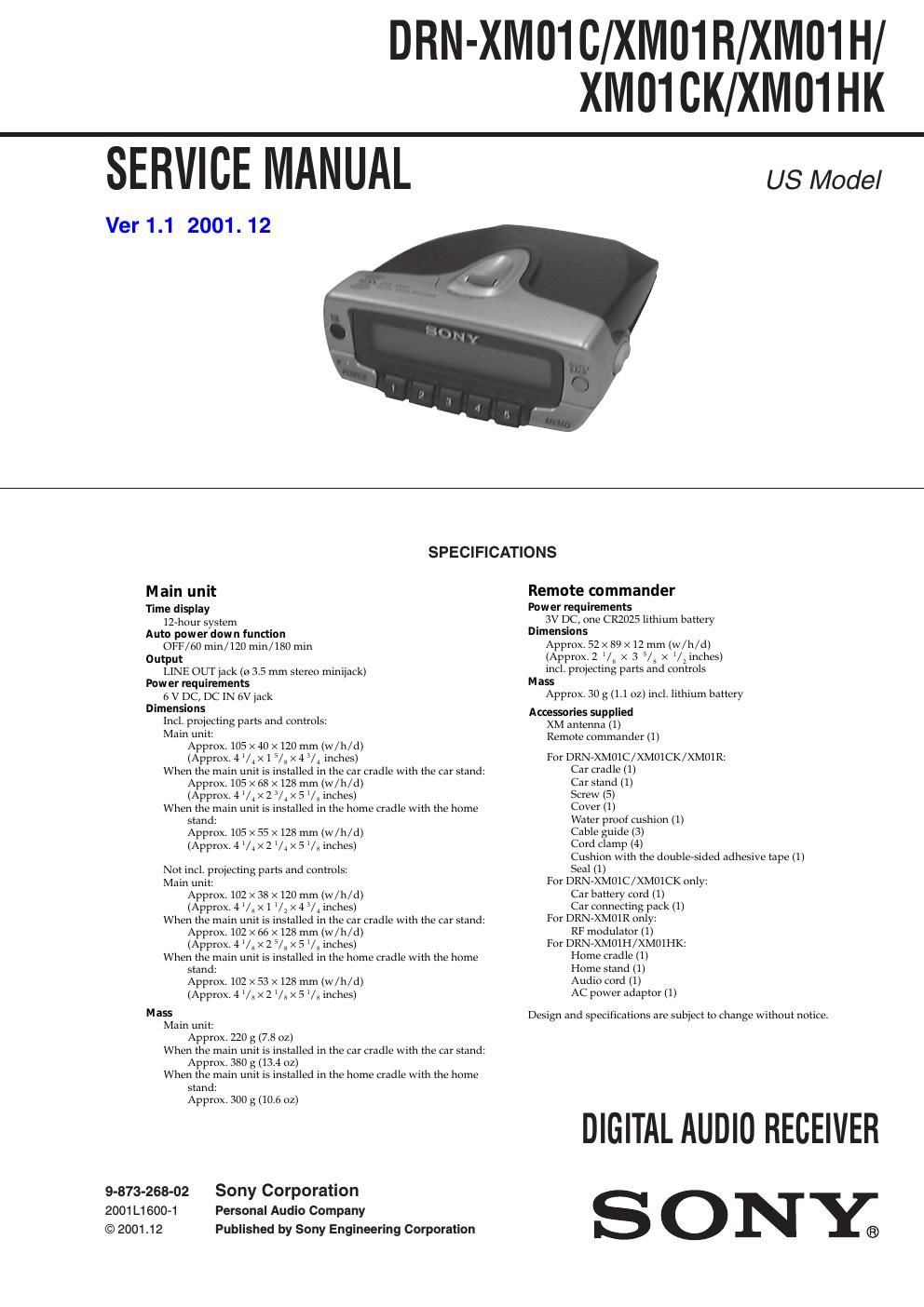 sony drn xm 01 cx service manual