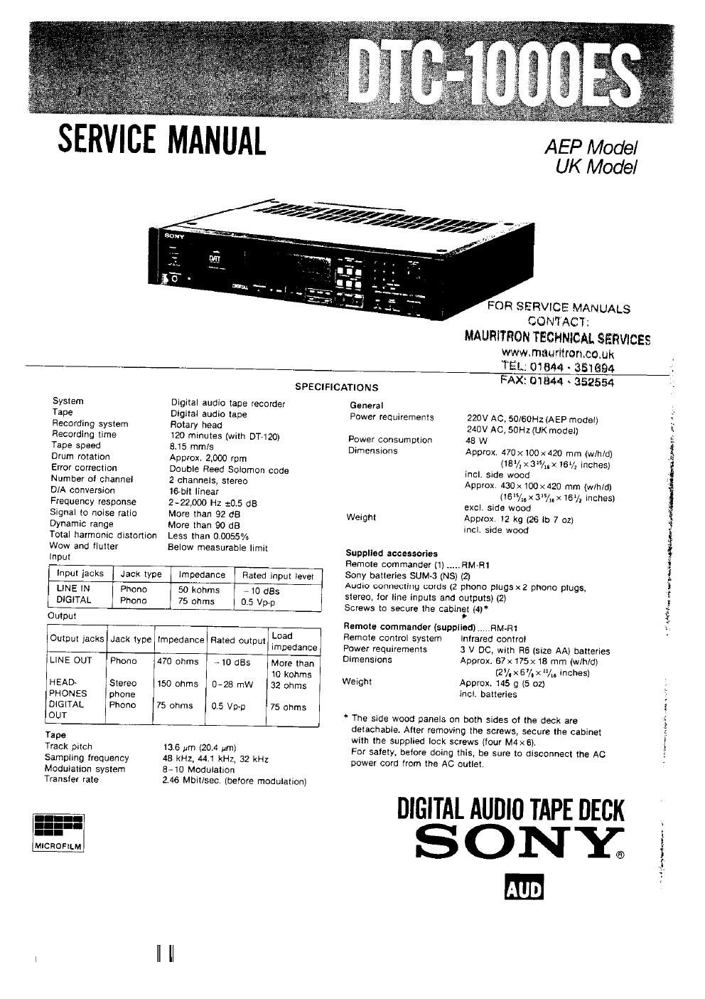 sony dtc 1000 es service manual