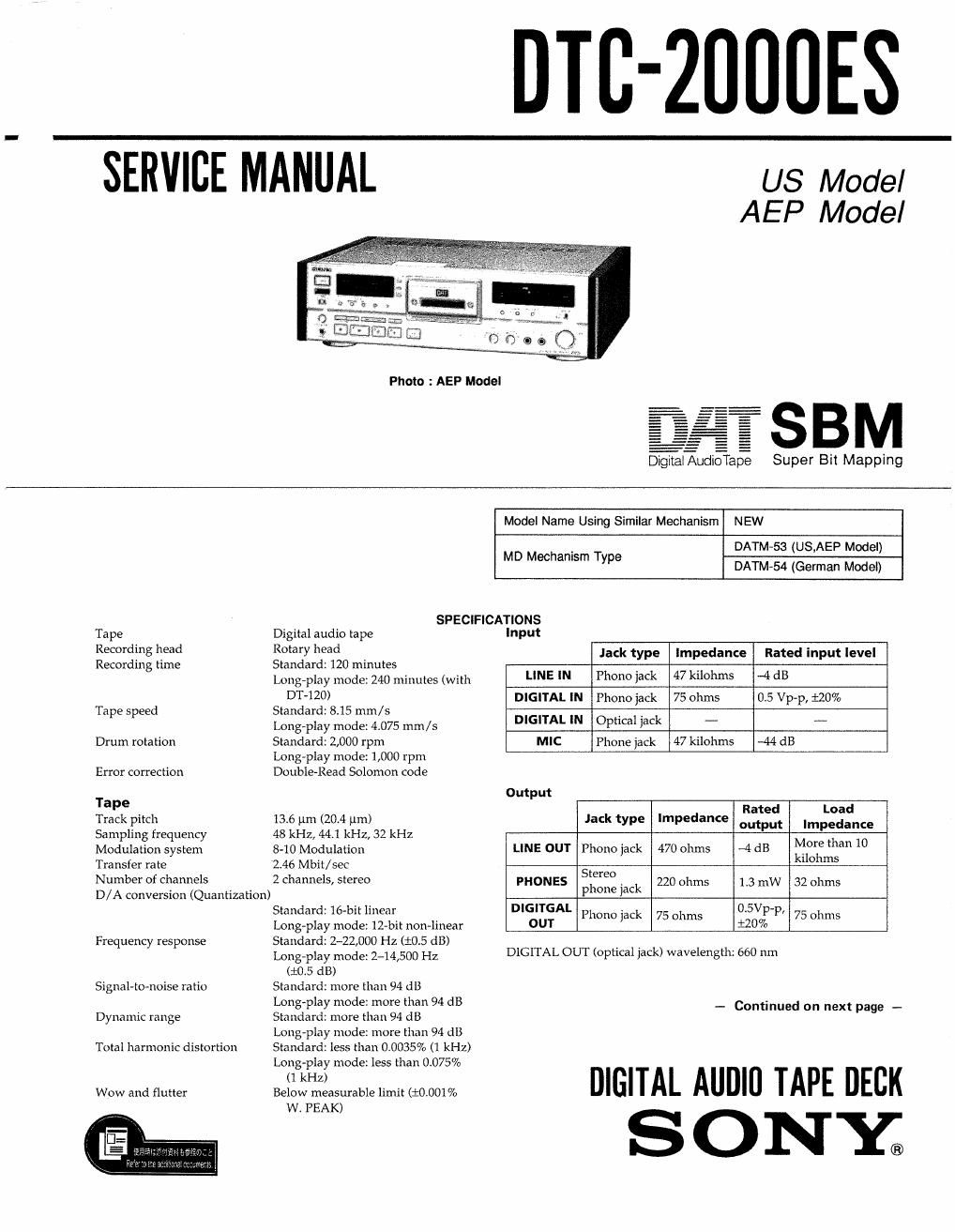 sony dtc 2000 es service manual